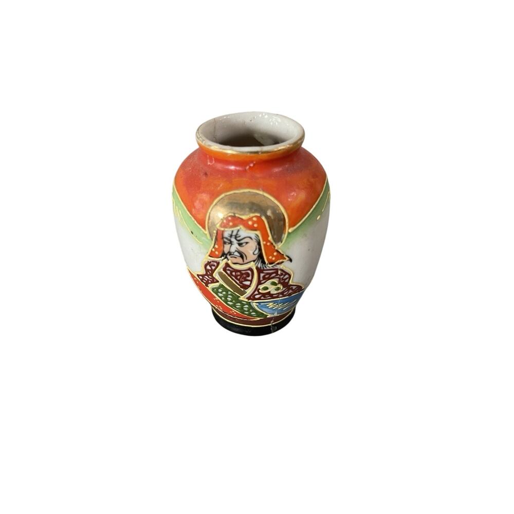 Vintage Occupied Japan Moriage Miniature Vase Samurai Warrior Figural 4” - Picture 6 of 8
